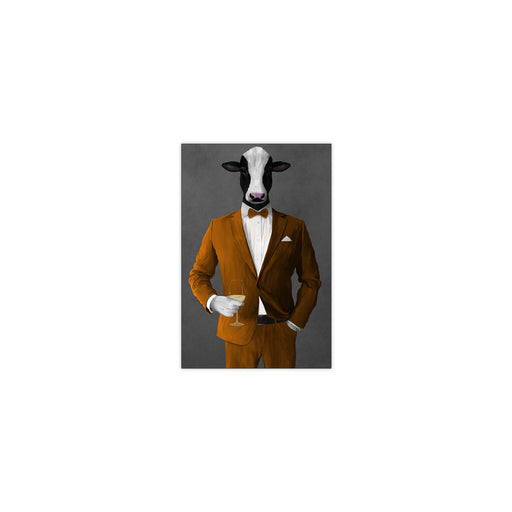 Cow Drinking White Wine Wall Art - Orange Suit