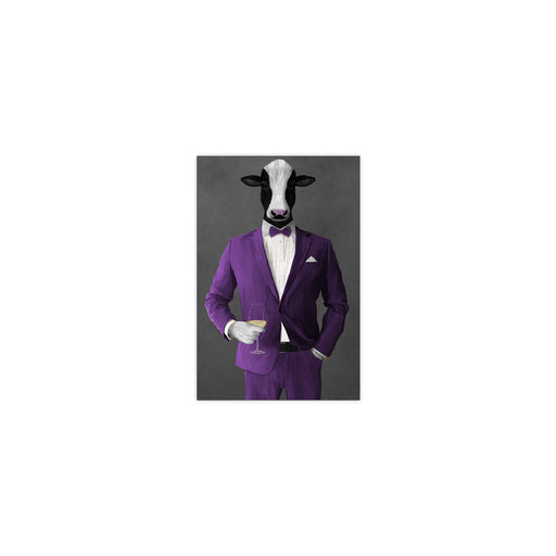 Cow Drinking White Wine Wall Art - Purple Suit