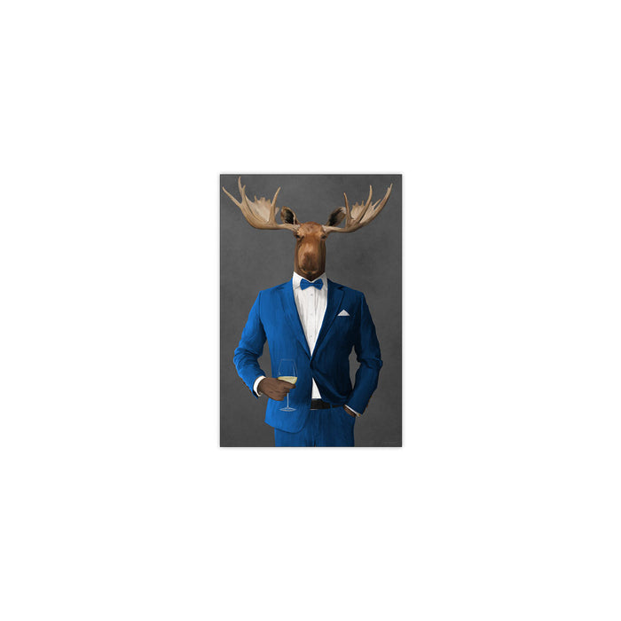 Moose Drinking White Wine Wall Art - Blue Suit