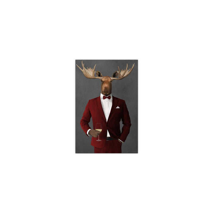 Moose Drinking White Wine Wall Art - Red Suit