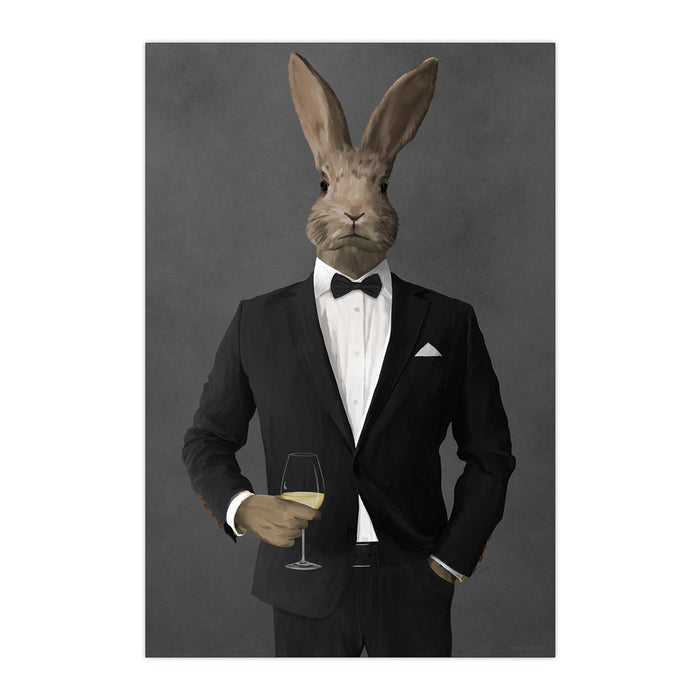 Rabbit Drinking White Wine Wall Art - Black Suit