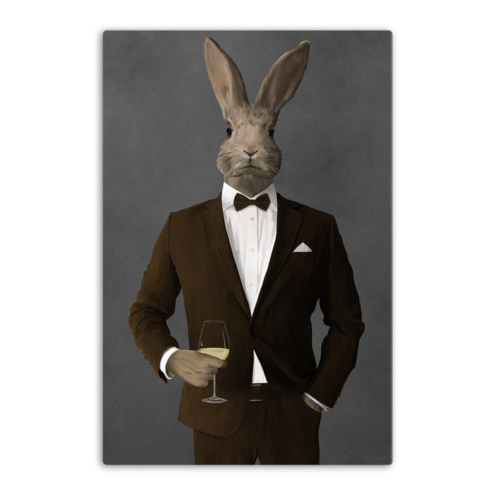 Rabbit Drinking White Wine Wall Art - Brown Suit