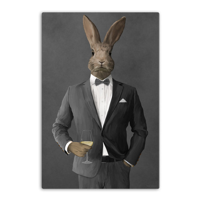 Rabbit Drinking White Wine Wall Art - Gray Suit