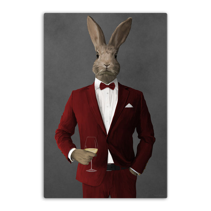 Rabbit Drinking White Wine Wall Art - Red Suit