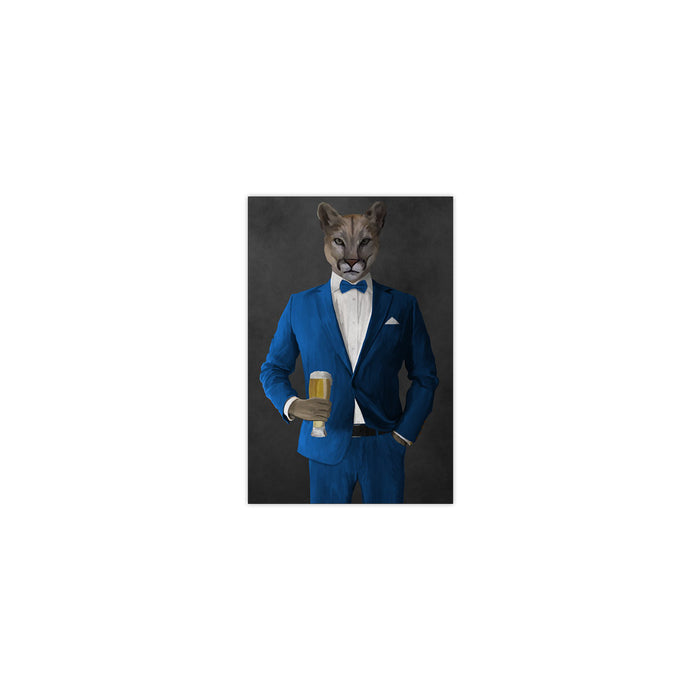 Cougar Drinking Beer Wall Art - Blue Suit