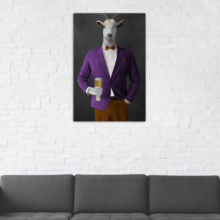 Goat Drinking Beer Art - Purple and Orange Suit