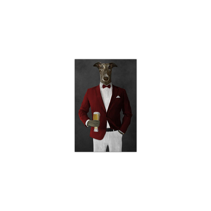 Greyhound Drinking Beer Wall Art - Red and White Suit