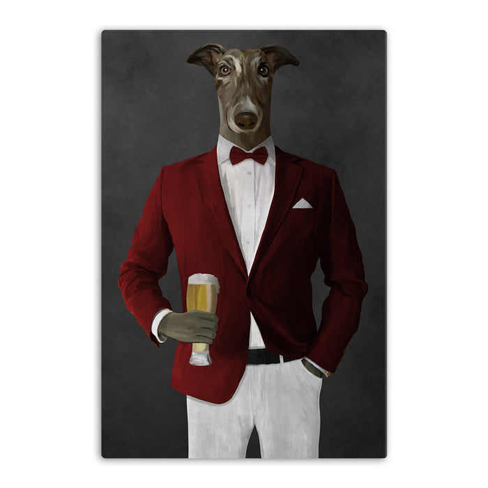 Greyhound Drinking Beer Wall Art - Red and White Suit