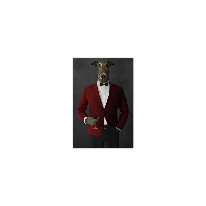 Greyhound Drinking Red Wine Wall Art - Red and Black Suit