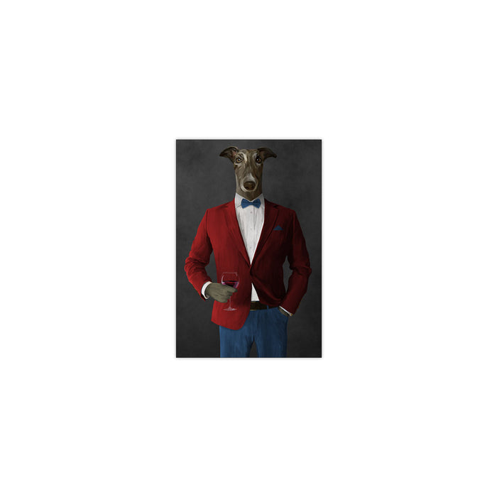 Greyhound Drinking Red Wine Wall Art - Red and Blue Suit