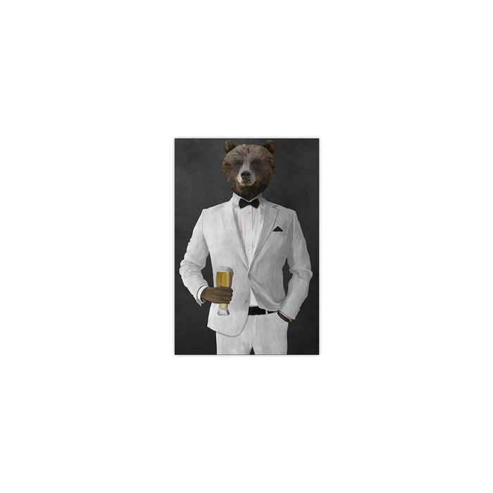 Grizzly Bear Drinking Beer Wall Art - White Suit