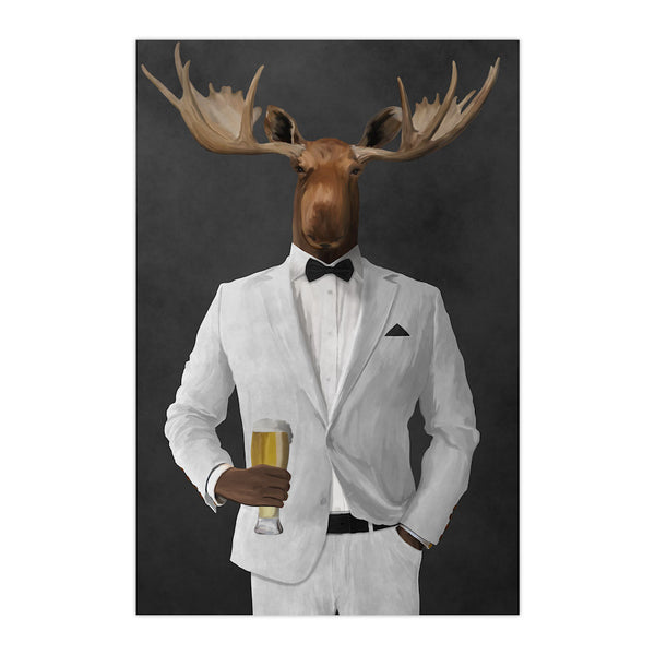 Moose Drinking Beer Wall Art - White Suit — Royal Mallard