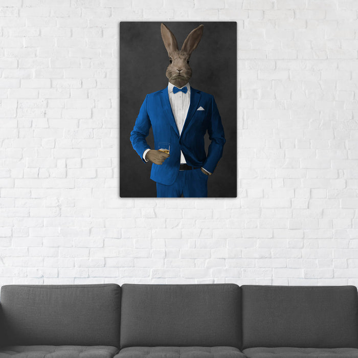 Rabbit Drinking Whiskey Wall Art - Blue Suit