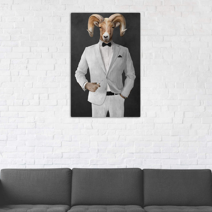 Ram Drinking Martini Wall Art - White Suit