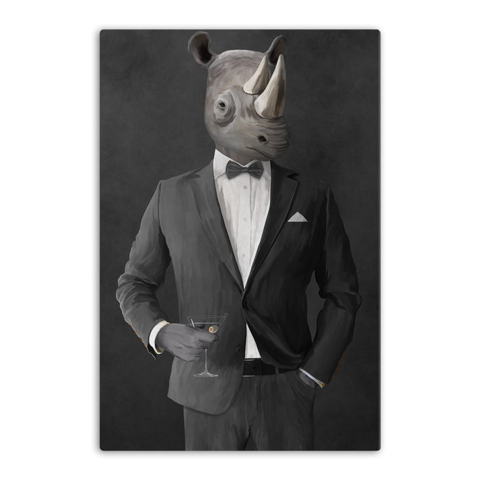 Rhinoceros Drinking Martini Wall Art - Gray Suit