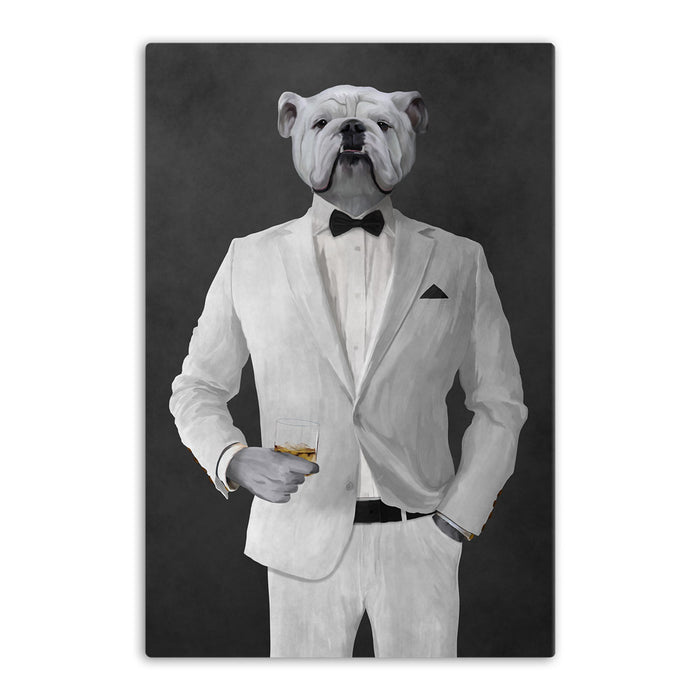 White Bulldog Drinking Whiskey Wall Art - White Suit