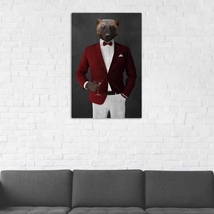 Wolverine Drinking Martini Wall Art - Red and White Suit